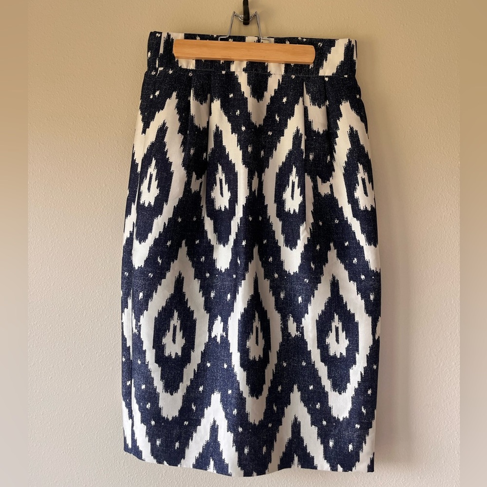 J. Crew Blue and White Silk Ikat Skirt